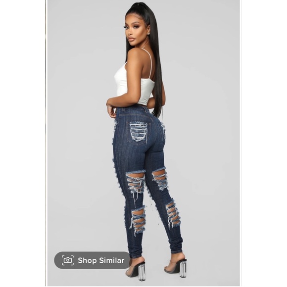 Sexy Alter Ego High waisted distressed Dark Denim Jeans - Picture 2 of 3